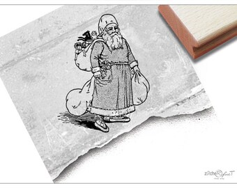 Christmas Stamp - rubber stamp SANTA CLAUS in retro look - for card making, as gift or for decorating christmas tags, christmas decoration