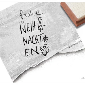 Stempel Weihnachtsstempel - Frohe Weihnachten, in Handschrift - Textstempel zum Weihnachtsfest, für Karten, Geschenkanhänger, Geschenk, Deko