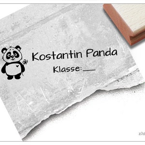 Timbro personalizzato con nome Panda - timbro personalizzato con nome, classe e animale, timbro in legno o timbro automatico, regalo per bambini