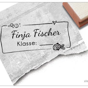 Timbro scolastico individuale pesce - timbro personalizzato con nome e classe, timbro in legno o timbro automatico, regalo per bambini