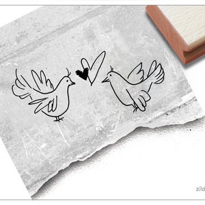 Stempel Hochzeitsstempel VERLIEBTE TAUBEN - Tierstempel / Bildstempel zum Valentinstag, Verlobung, Hochzeit; Karten, Einladung, Tischdeko