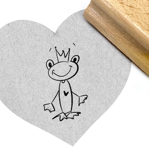 Timbro rana con corona e cuore - timbro animale da colorare, regalo per bambini, biglietti e cartellini regalo, artigianato, decorazione da tavola