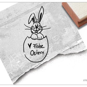 Sello Sello de Pascua CONEJITO DE PASCUA en el huevo desea FELIZ PASCUA - sello de texto, saludos de Pascua, tarjetas, etiquetas de regalo, regalo para niños, decoraciones de Pascua