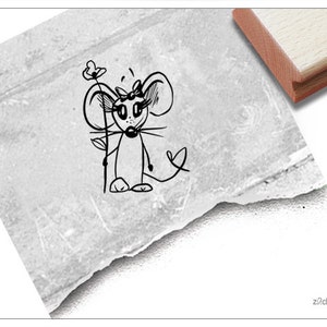 Stempel muis met bloem - dierenstempel met muizen, voor kinderopvang, kinderkamer, school en inschrijving, knutselen, cadeau voor kinderen, plakboek