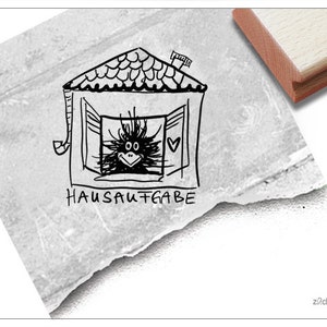 Sello sello de maestro TAREA con casa y cuervo - sello escolar para maestros, motivación para niños, cuaderno de ejercicios, recompensa, elogio, decoración