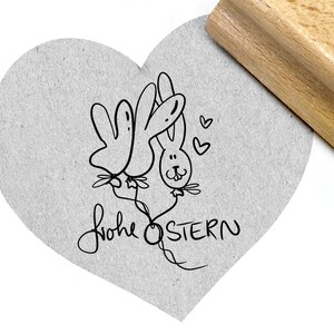 Tampon de Pâques JOYEUSES PÂQUES avec trois ballons de lapin et un cœur, tampon de texte manuscrit pour Pâques, cartes, étiquettes cadeaux, scrapbooking