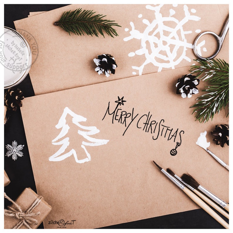 Stempel Weihnachsstempel MERRY CHRISTMAS handschriftlich Textstempel zu Weihnachten, Karten, Geschenkanhänger, Geschenk, Weihnachtsdeko Bild 2