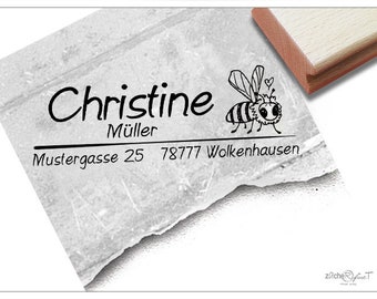 Adressstempel personalisiert BIENE - Adress Stempel, Kinderstempel, Holzstempel o. Automatikstempel individualisiert, Geschenk für Kinder