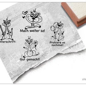 Stempelset Lehrerstempel mit Erdmännchen, 4er-Set - Stempel für Lehrer, Lob zur Motivation der Kinder, Belohnung, Belobigung, Schulstempel