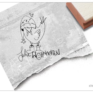 Stempel Frohe Weihnachten mit Huhn - Lustiger Weihnachtsstempel, Hühnerstempel - für Weihnachtsgrüße, Weihnachtsdeko, Tischdeko, Scrapbook
