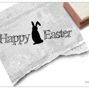 Stempel Osterstempel HAPPY EASTER mit Osterhase Textstempel zu Ostern, für Ostergrüße, Karten, Geschenkanhänger, Geschenk, Osterdeko Bild 1