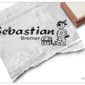 Timbro con nome individuale PIRAT, timbro per bambini personalizzato con nome, timbro in legno o timbro automatico, regalo per bambini, iscrizione scolastica