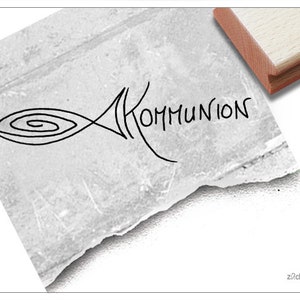 Stempel Textstempel Kommunion mit Fisch - Schriftstempel mit Bildmotiv, für Glückwünsche Karten Einladung Geschenk Basteln Tischdeko