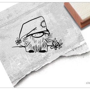 Tampon nain avec fleurs, gnome, nain de jardin - tampon à motif, tampon nain, pour cartes, bricolage, décoration de jardin, cadeau, enfants, scrapbooking
