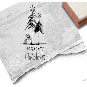 Stempel Weihnachtsstempel MERRY CHRISTMAS, Tannenbäume - Textstempel zu Weihnachten, Karten, Geschenkanhänger, Geschenk, Weihnachtsdeko