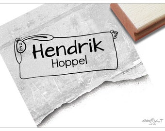 Individueller Namensstempel Hase - Stempel personalisiert mit Name und Tier, Holzstempel oder Automatikstempel, Geschenk für Kinder