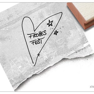 Stempel Weihnachtsstempel FROHES FEST mit Herz, Handschrift - Textstempel zu Weihnachten, Karten, Geschenkanhänger, Geschenk, Weihnachtsdeko