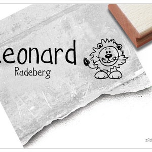 Timbro personalizzato con nome leone - timbro personalizzato con nome, animale, timbro in legno o timbro automatico, regalo per bambini, iscrizione scolastica