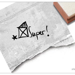 Stempel Lehrerstempel Super! mit Haus - Lob zur Motivation der Kinder, Belohnung, Belobigung, für Kita und Schule, Geschenk für Kinder