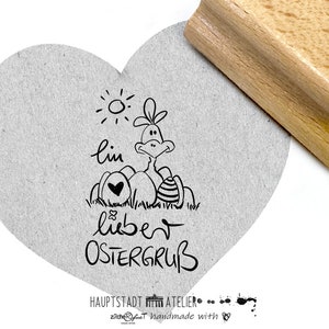 STEMPEL Osterstempel - ein lieber Ostergruß mit Huhn, Herz und Sonne für Oster-Karten und Geschenkanhänger Textstempel von zAcheR-fineT