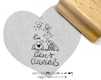 STEMPEL Osterstempel - ein lieber Ostergruß mit Huhn, Herz und Sonne für Oster-Karten und Geschenkanhänger Textstempel von zAcheR-fineT