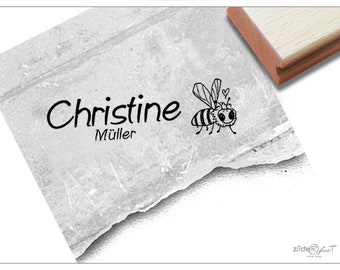 Individueller Namensstempel Biene - Stempel personalisiert mit Name, Tier, Holzstempel o. Automatikstempel, Geschenk für Kinder, Einschulung