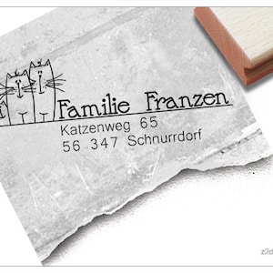 Cachet adresse personnalisé CAT FAMILY II - cachet adresse, cachet famille, cachet en bois ou cachet automatique individualisé, cadeau