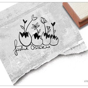 Stempel Frohe Ostern mit Ostereier und Blumen - Osterstempel, Textstempel für Osterkarten, Geschenkanhänger, Osterdeko, Tischdeko, Scrapbook