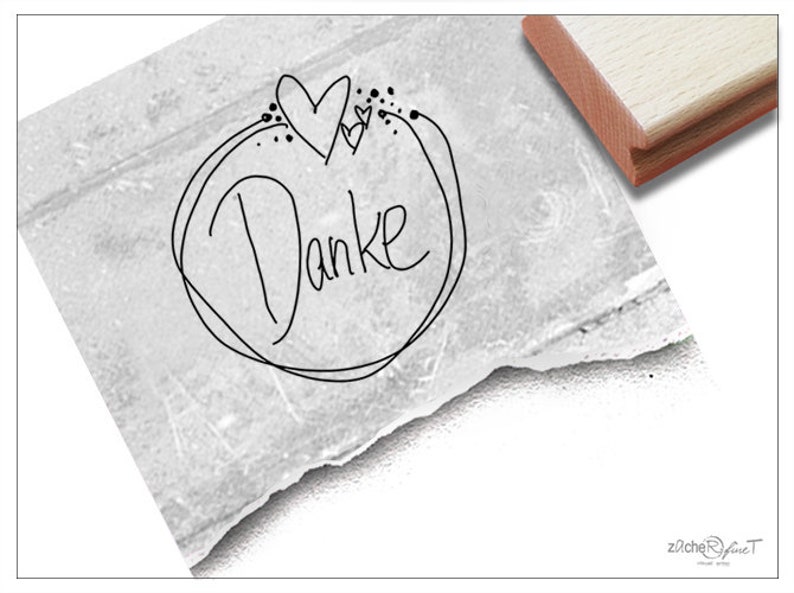 Stempel DANKE in Handschrift Textstempel mit Zeichnung für Karten, Briefe, Etiketten, Geschenkanhänger, Danksagung, Geschenk, Basteln, Deko Bild 1