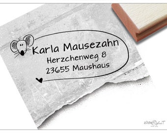 Stempel personalisiert Adressstempel Maus - Kinderstempel Familienstempel Name Adresse Tier Adress Stempel Holzstempel o. Automatikstempel
