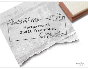 Adressstempel personalisiert PUZZLE - Adress Stempel, Familienstempel, Holzstempel o. Automatikstempel individualisiert, Hochzeitsgeschenk