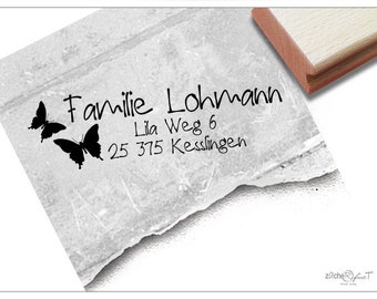 Adressstempel personalisiert SCHMETTERLINGE - Adress Stempel, Familienstempel, Holzstempel o. Automatikstempel individualisiert, Geschenk