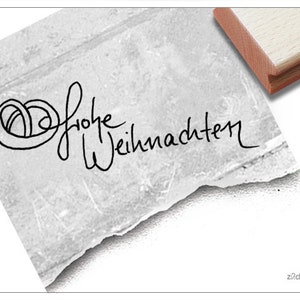 Stempel Weihnachtsstempel FROHE WEIHNACHTEN handschriftlich mit Brezel Textstempel Karten, Geschenkanhänger, Geschenk, Weihnachtsdeko Bild 1