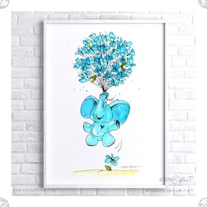 Póster / póster infantil elefante "Elefantös" para habitaciones infantiles y salones. Varios tamaños - se puede PERSONALIZAR, también como TAZA