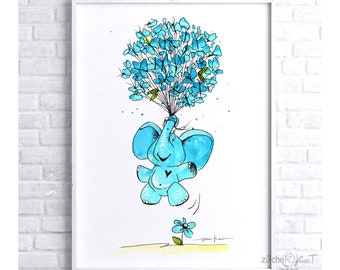 Poster / children's poster elephant "Elefantös" for children's rooms, living rooms. Various sizes - can be PERSONALIZED, also as a CUP