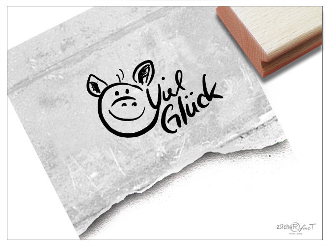 Stempel Viel Glück mit Schwein Textstempel mit Tier, für Glückwünsche