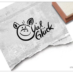 Timbro Buona fortuna con maiale - timbro con testo con animale, per congratulazioni, cartoline e etichette regalo, Capodanno, artigianato e decorazione, album di ritagli