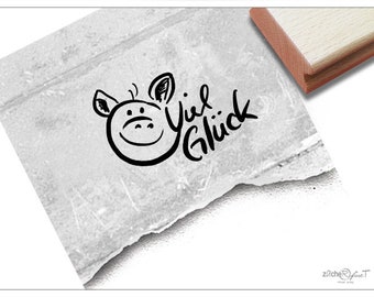 Stamp Good Luck with Pig - text stamp with animal, for congratulations, cards and gift tags, New Year, crafts and decoration, scrapbook