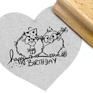 Stempel Happy Birthday & lustige Party Spatzen - Vögel - Schriftstempel für Glückwünsche zum Geburtstag Motivstempel  für Geburtstagskarte
