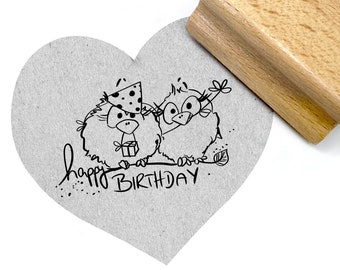 Stempel Happy Birthday & lustige Party Spatzen - Vögel - Schriftstempel für Glückwünsche zum Geburtstag Motivstempel  für Geburtstagskarte