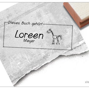 Timbro individuale per libri Ex Libris CAVALLO pony, personalizzato con nome, timbro in legno o timbro automatico, regalo per bambini, iscrizione scolastica