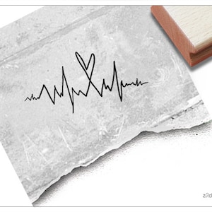 Stempelmotief stempel hart EKG - hartkloppingen - fotostempel, liefdesverklaring, Valentijnsdag, verloving, bruiloft, kaarten, uitnodiging, tafeldecoratie