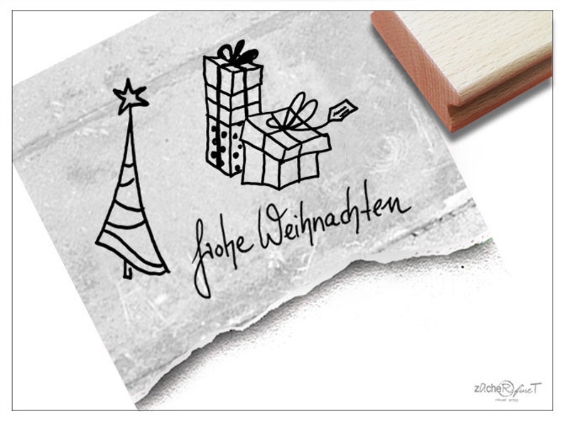 Stempel Weihnachtsstempel 3er STEMPELSET Baum / Geschenke / Frohe Weihnachten, drei Stempel im Set für Karten, Anhänger & Weihnachtsdeko Bild 1