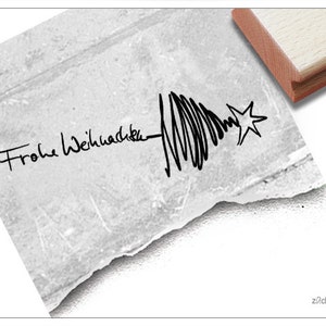 Stempel Weihnachtsstempel - Frohe Weihnachten mit Baum in Linework - Textstempel für Karten, Geschenkanhänger, Basteln und Weihnachtsdeko