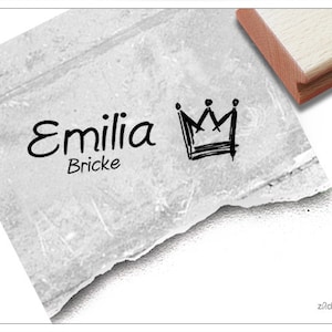 Corona per timbro con nome individuale - timbro personalizzato con nome, timbro in legno o timbro automatico, regalo per bambini, iscrizione scolastica