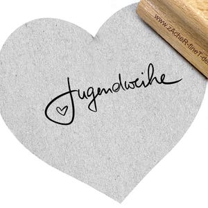 Tampon texte - JUGENDWEIHE avec cœur, en écriture manuscrite, pour cartes, étiquettes, étiquettes cadeaux, papier d'emballage, scrapbooking