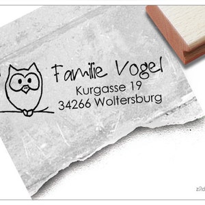 Adressstempel personalisiert EULE I Adress Stempel, Familienstempel, Holzstempel o. Automatikstempel individualisiert, Geschenk für Kinder Bild 1