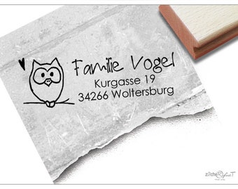 Adressstempel personalisiert EULE I - Adress Stempel, Familienstempel, Holzstempel o. Automatikstempel individualisiert, Geschenk für Kinder