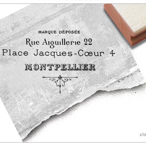 Stempel Textstempel Montpellier mit alter französischer Adresse - Schriftstempel Vintage für Scrapbook, Artjournal, Kunst, Deko, Shabby chic