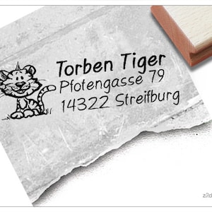 Tampon d'adresse personnalisé TIGRE-Bébé - tampon d'adresse, tampon en bois ou tampon automatique individualisé, cadeau pour enfant, anniversaire